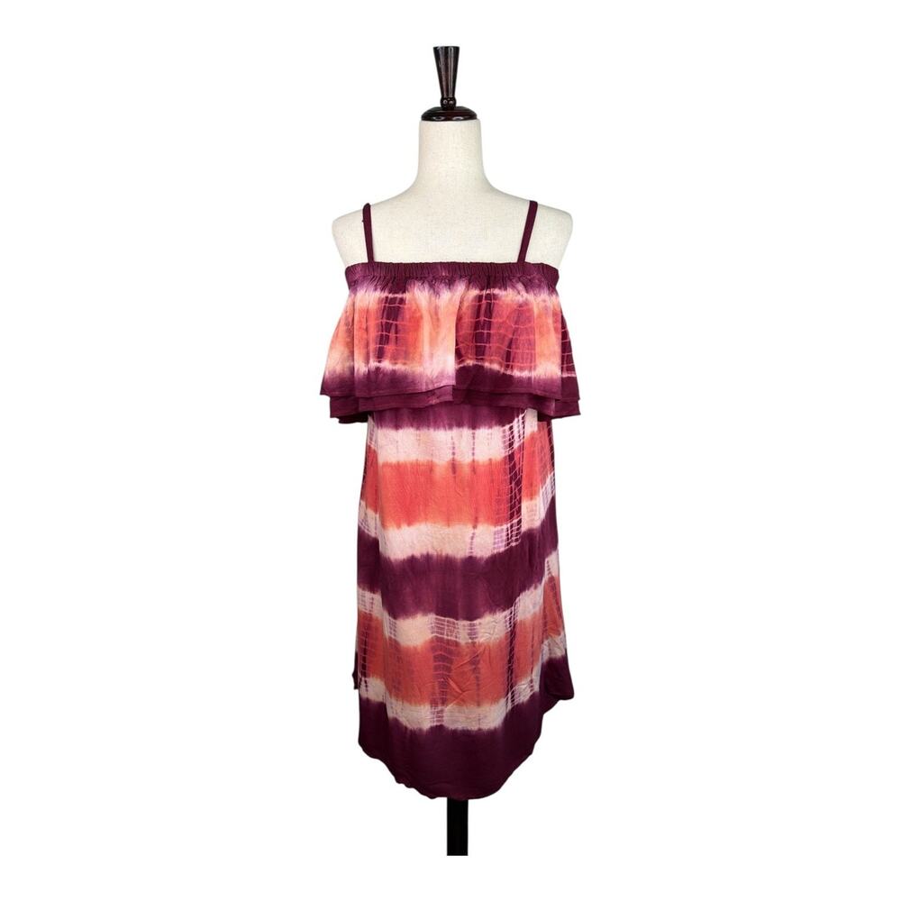 TEAL Womens Sleeveless Tie Dye Maroon Tiered Indie Beachy Sundress Size XL